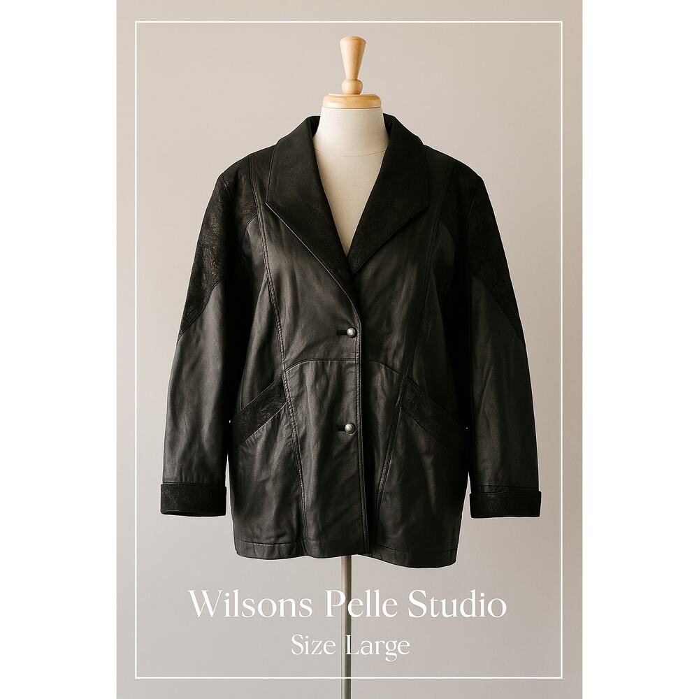 Vintage Wilsons Pelle Studio Thinsulate Black Leather & Suede Jacket Trench L